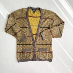 vtg Sheridan Barnett 70s mustard yellow mohair cardigan sweater
